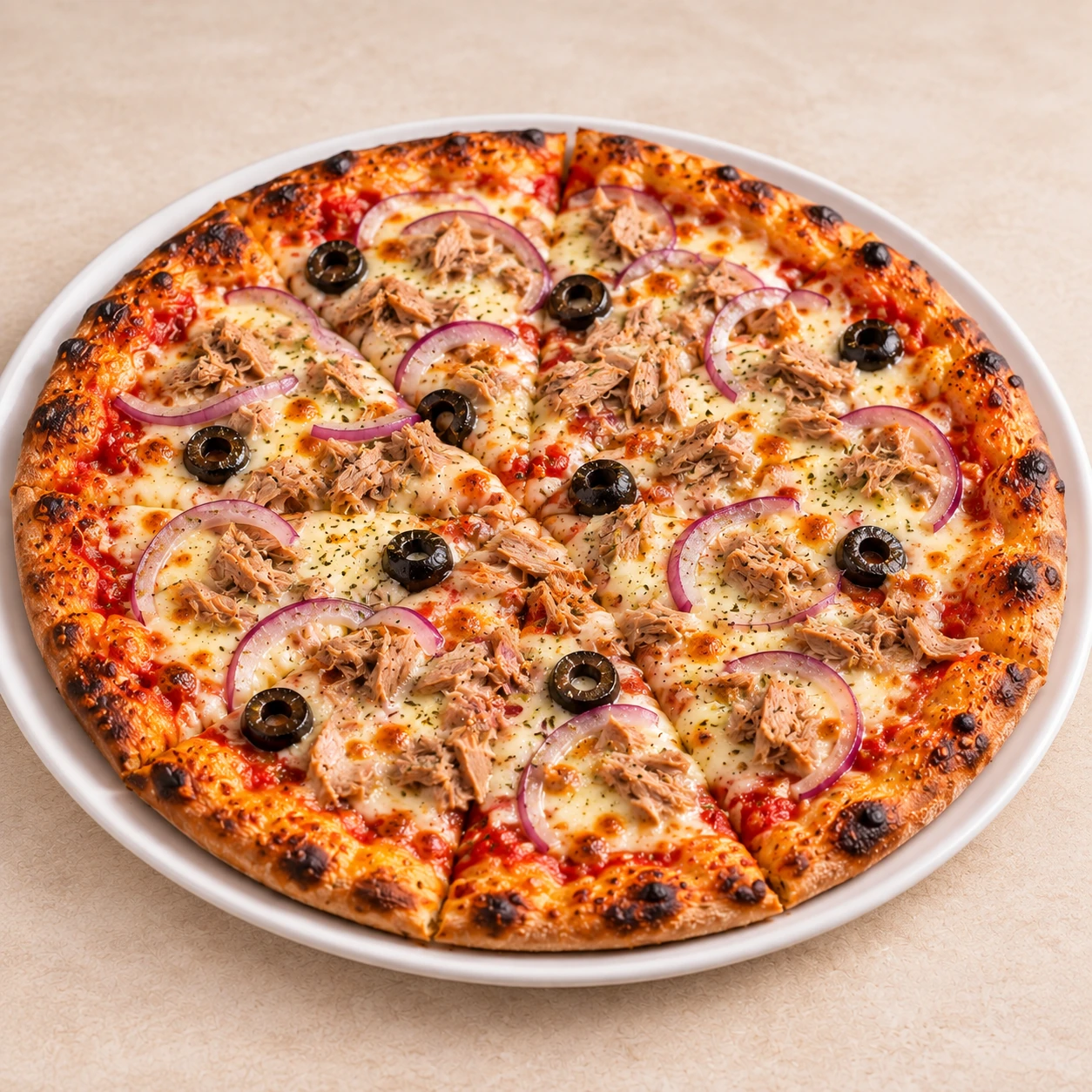 Thunfischpizza mit Zwiebeln